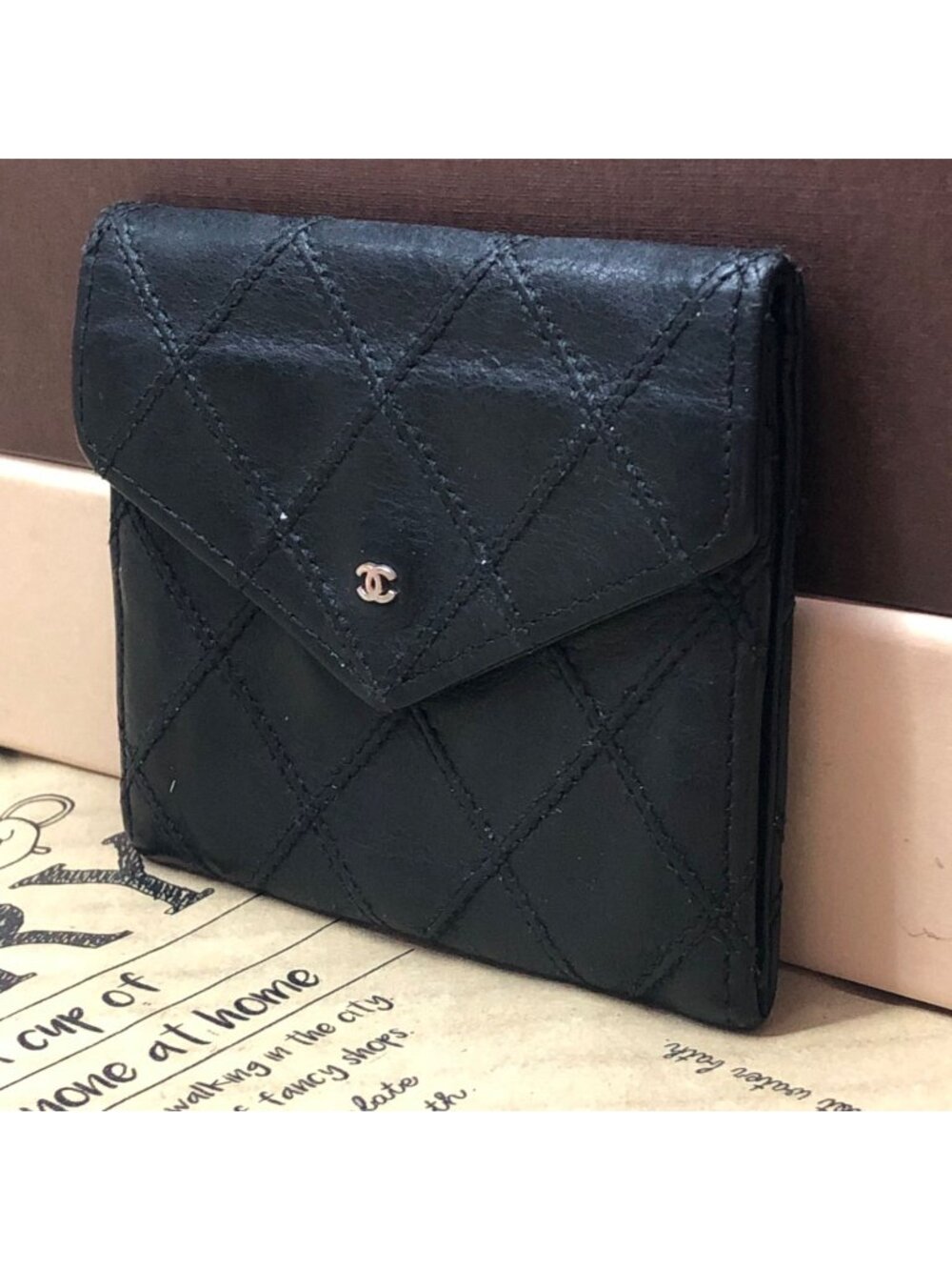 Chanel Coin Purse Wallet Card Caviar Leather Black CC Logo